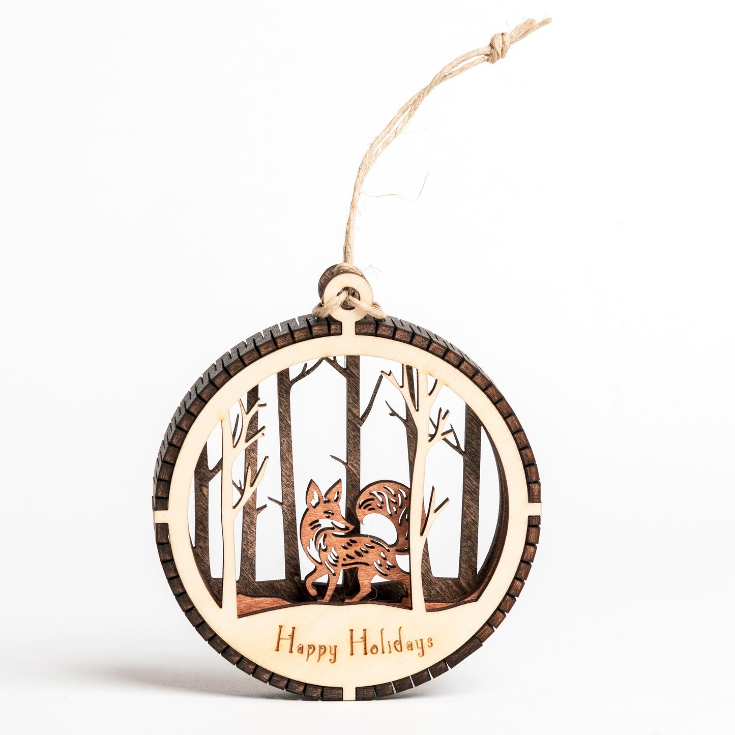 Fox in Trees Wood Ornament