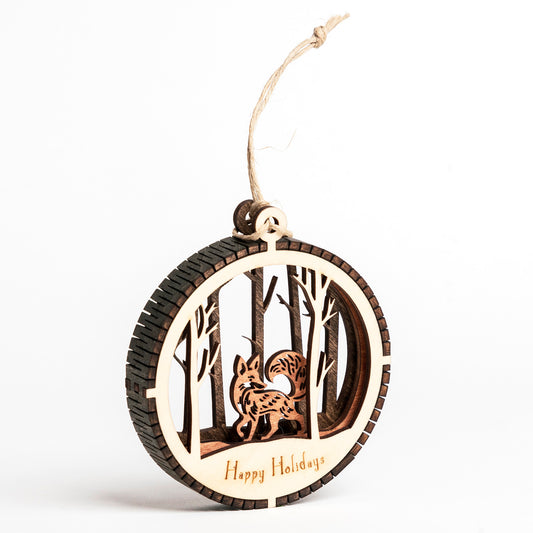 Fox in Trees Wood Ornament