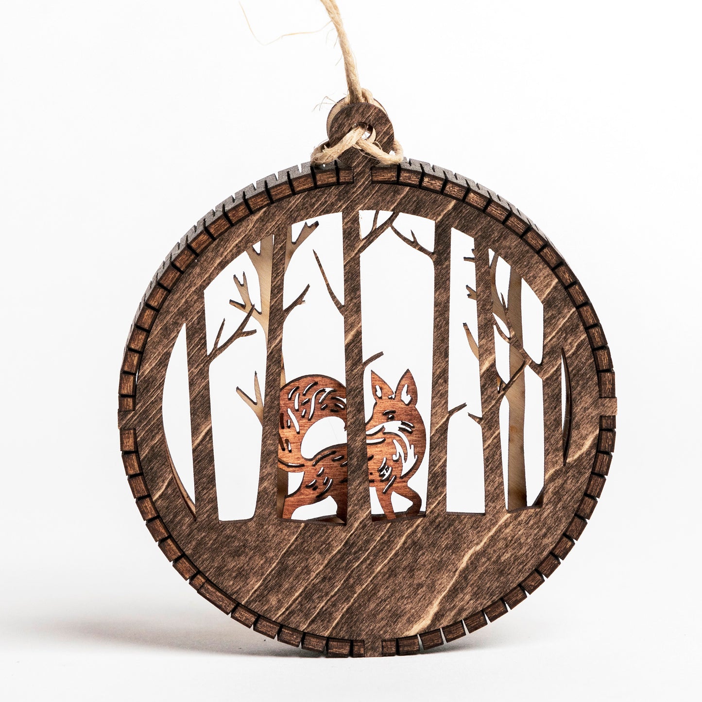 Fox in Trees Wood Ornament