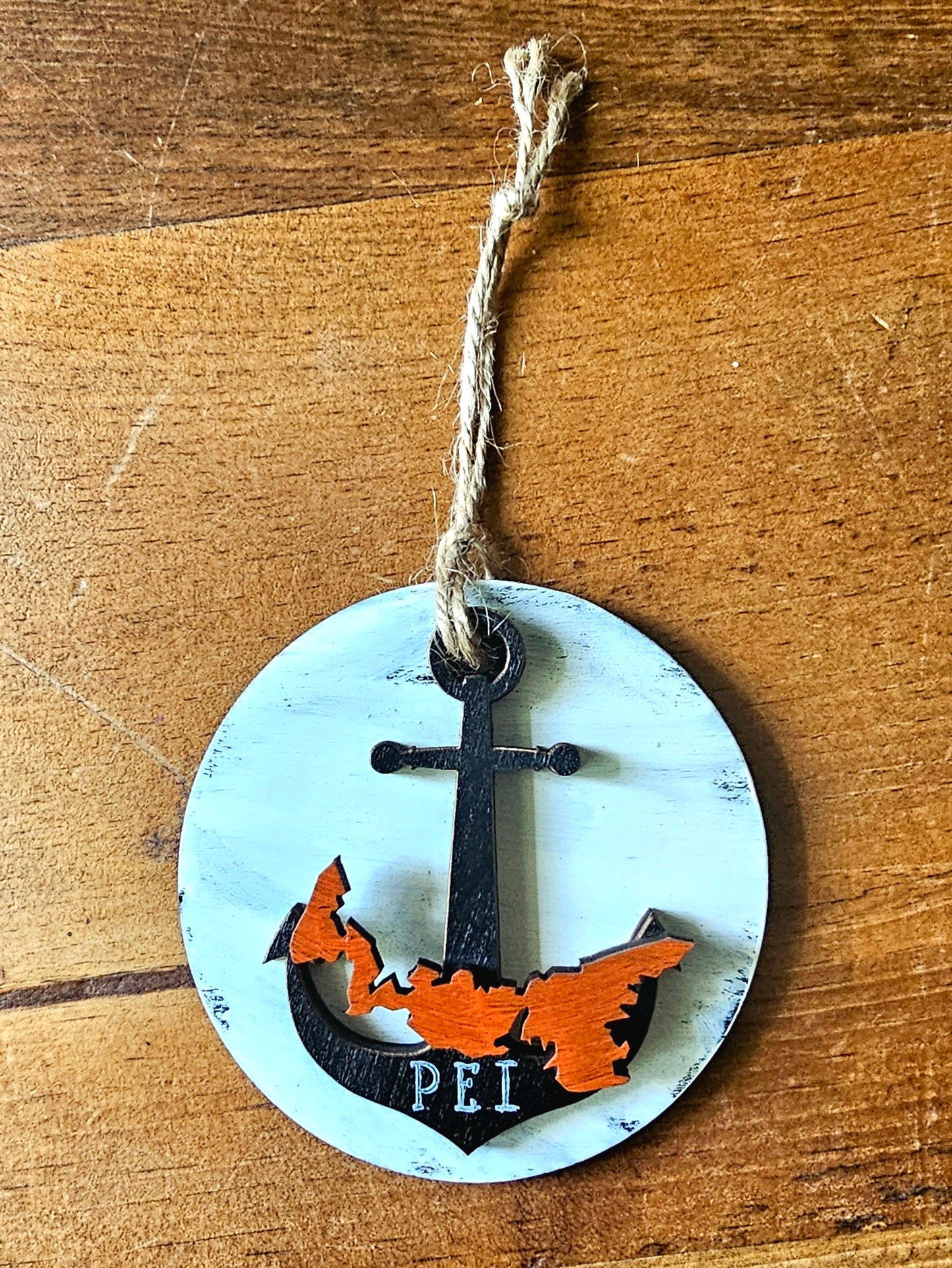 PEI Anchor and Map Cutout Wood Ornament