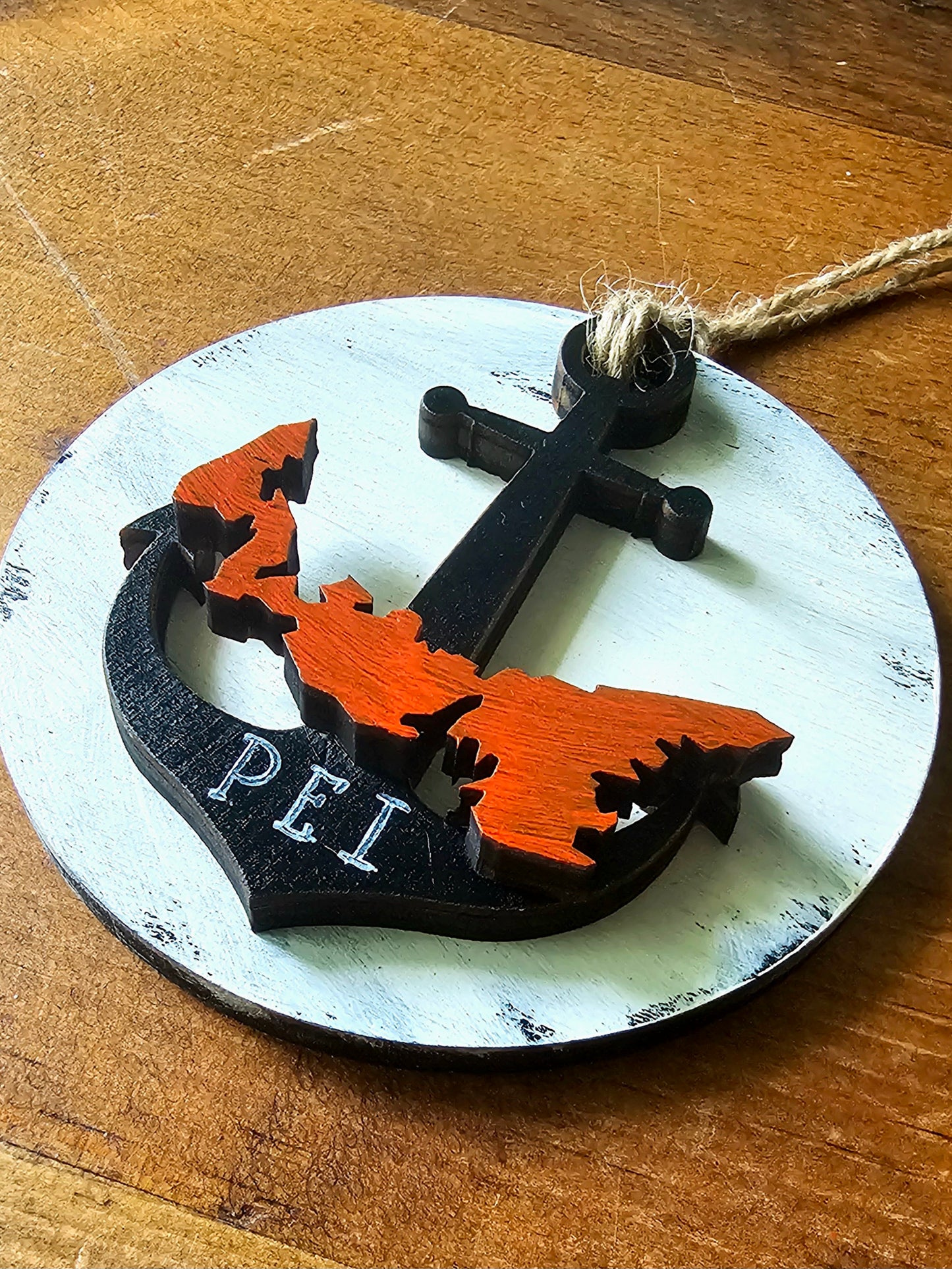 PEI Anchor and Map Cutout Wood Ornament