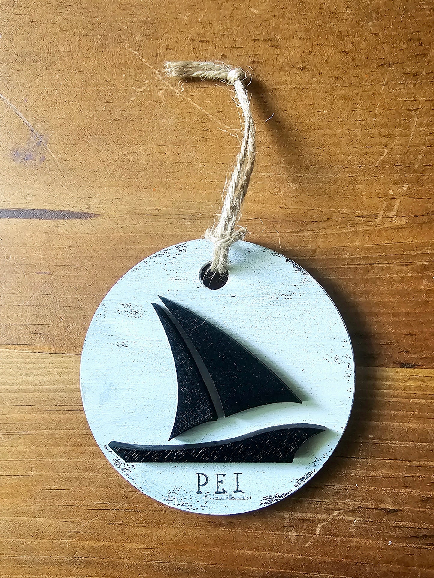 PEI Sailboat Wood Ornament