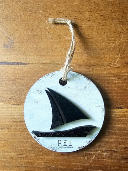 PEI Sailboat Wood Ornament