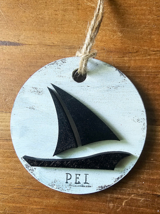 PEI Sailboat Wood Ornament