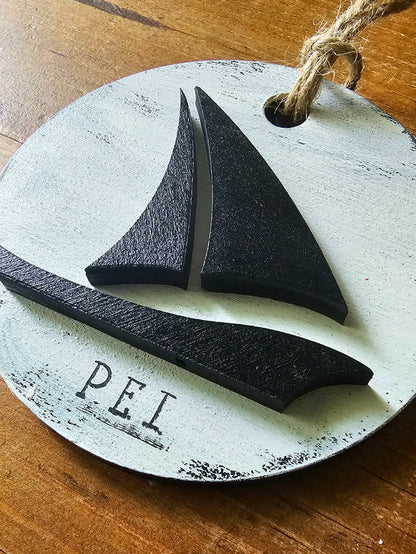 PEI Sailboat Wood Ornament