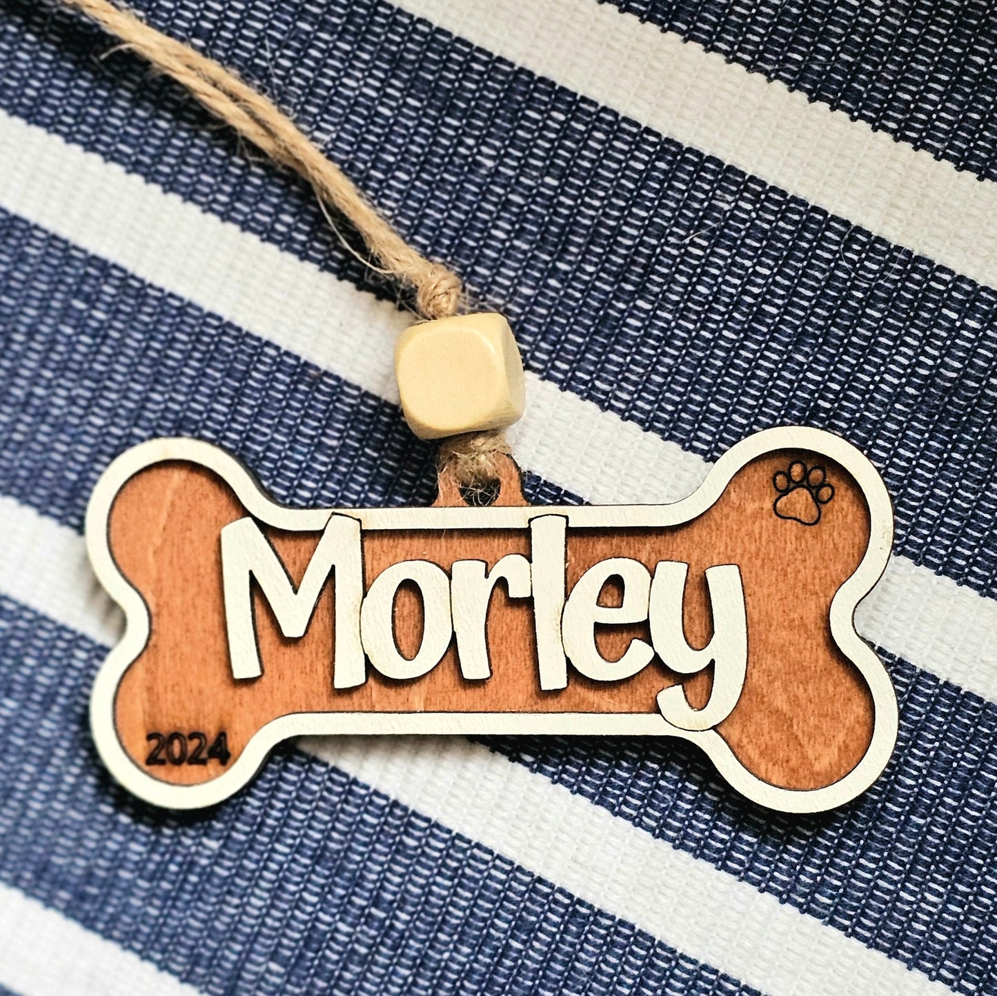 Personalized Wood Dog Bone Ornament