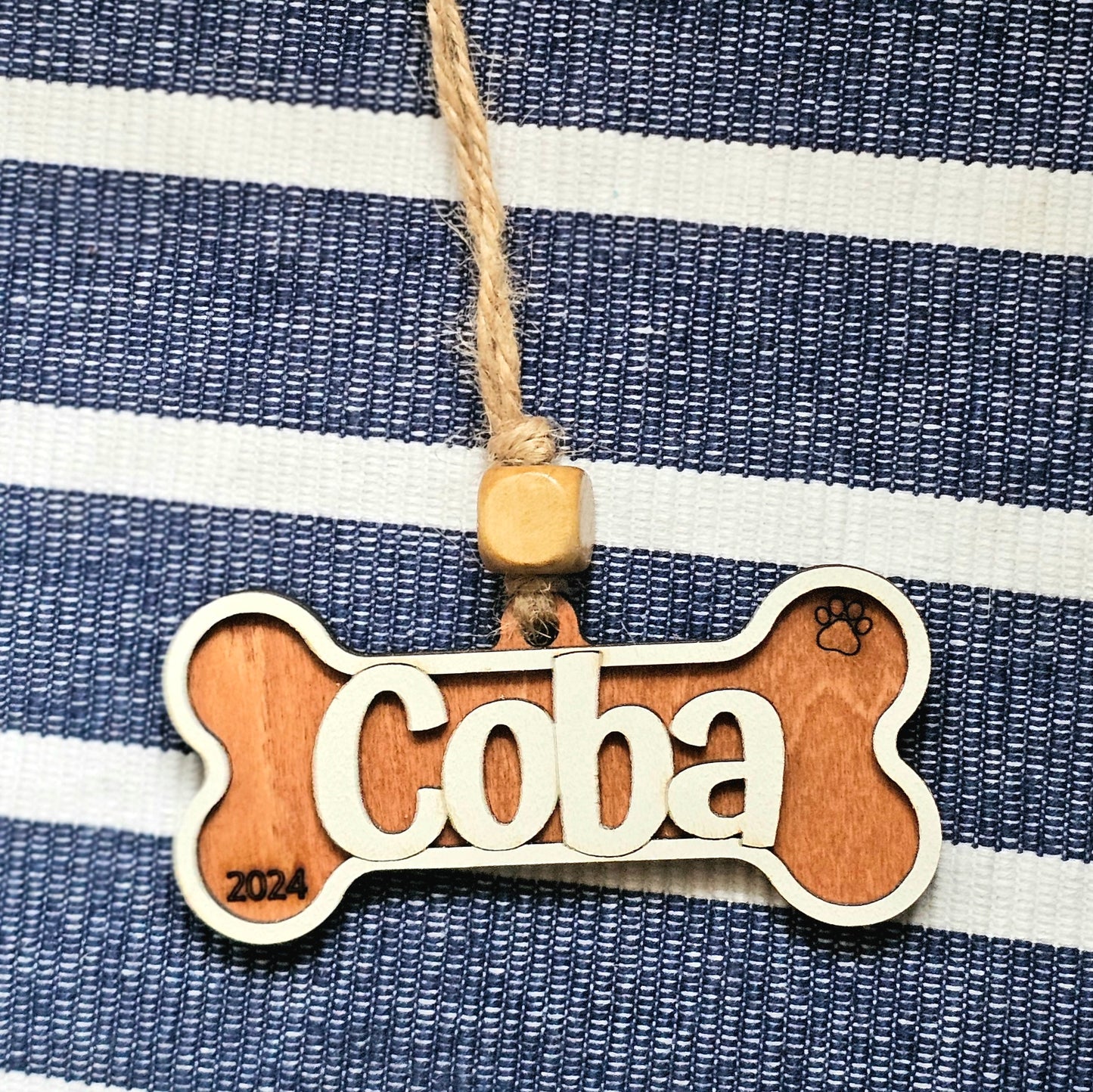 Personalized Wood Dog Bone Ornament