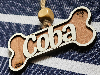 Personalized Wood Dog Bone Ornament