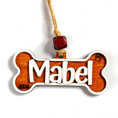 Personalized Wood Dog Bone Ornament