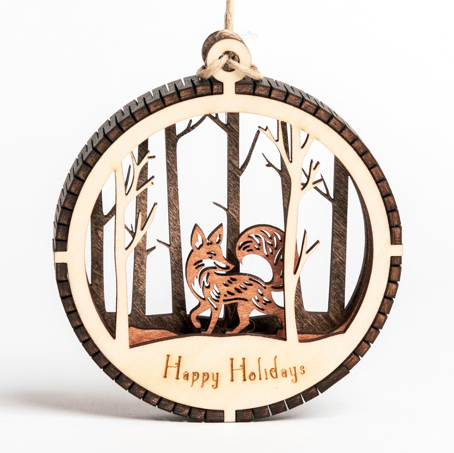 Fox in Trees Wood Ornament